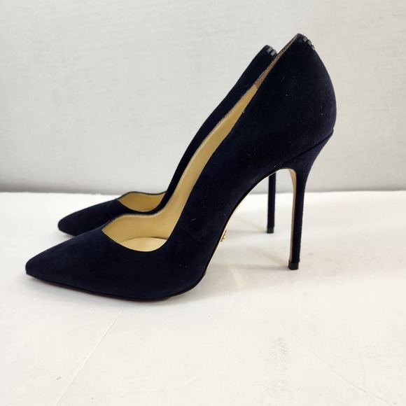 Sarah Flint Perfect Pump 100 Navy Suede Pointed Toe Stiletto Heels Sz 39.5 US 9 - Picture 11 of 12